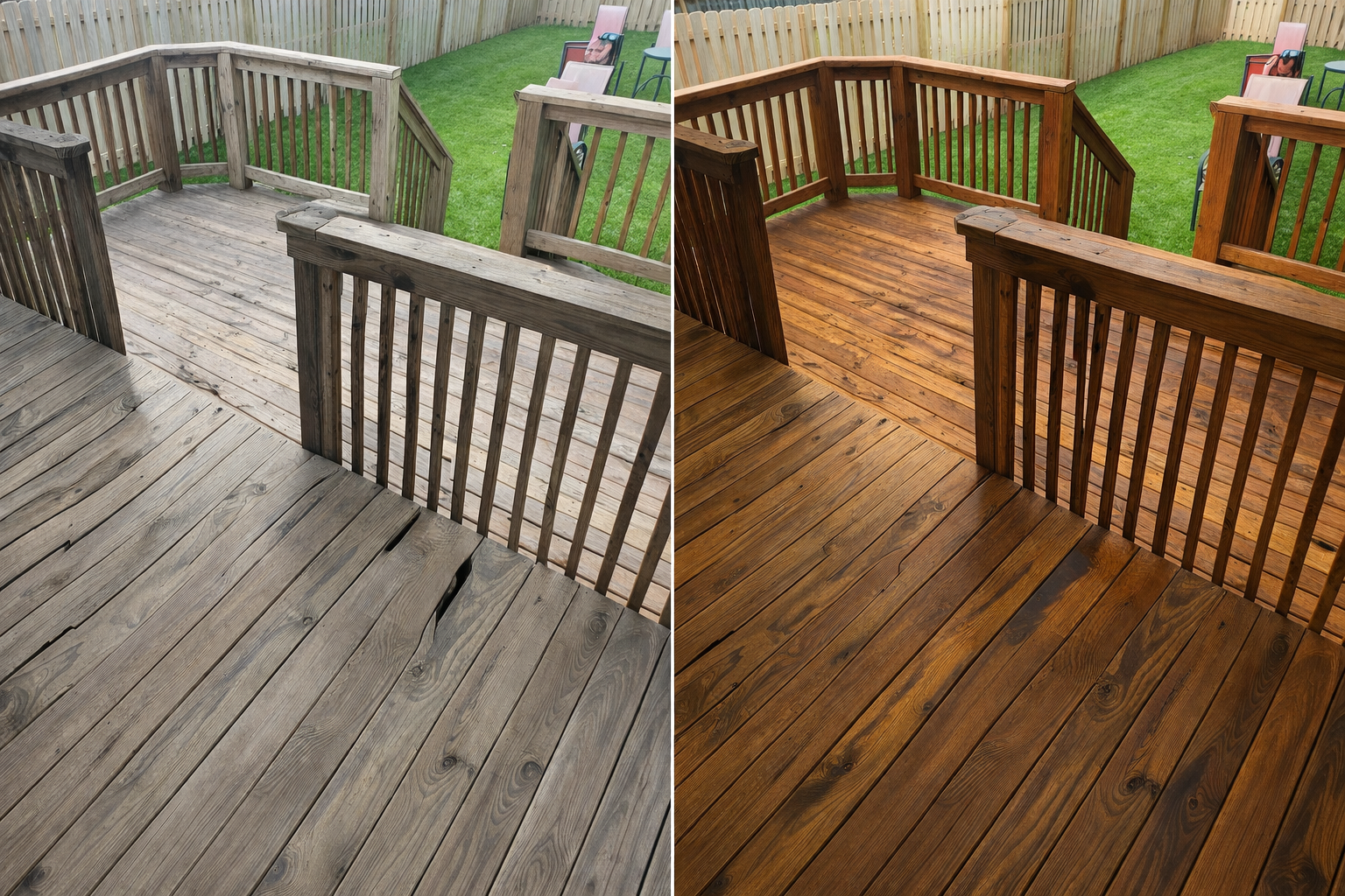 Cedar deck before and after – Natural Cedar stain, Springfield, MO