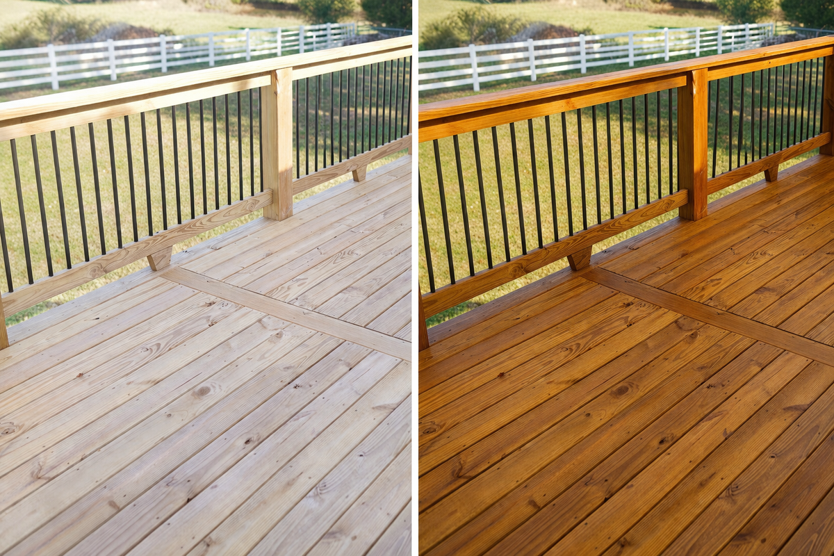 Pressure-treated deck before and after – Honey Gold stain, Republic, MO