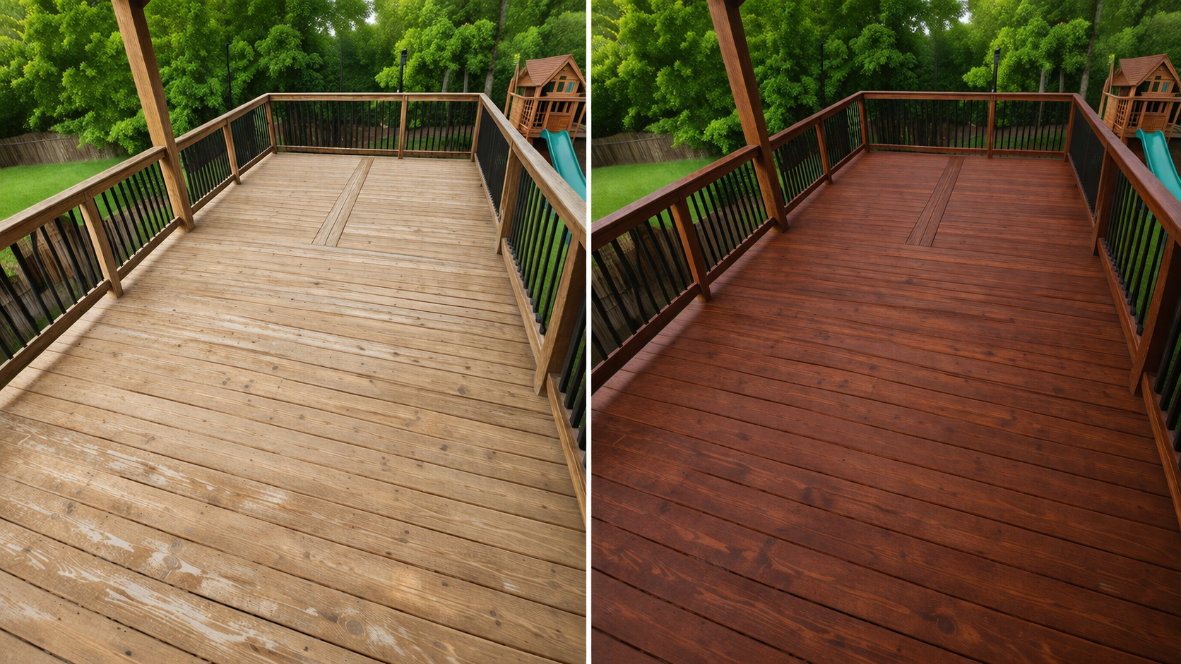 Deck before and after Mahogany stain – Springfield, MO