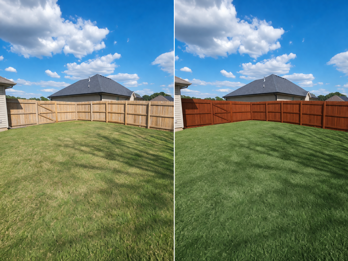 Fence staining before and after
